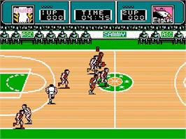 In game image of Ultimate Basketball on the Nintendo NES.