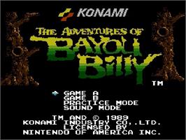 Title screen of Adventures of Bayou Billy on the Nintendo NES.