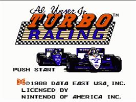 Title screen of Al Unser Jr. Turbo Racing on the Nintendo NES.