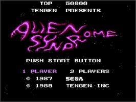 Title screen of Alien Syndrome on the Nintendo NES.