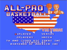 Title screen of All-Pro Basketball on the Nintendo NES.