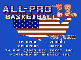 Title screen of All Pro Basketball on the Nintendo NES.