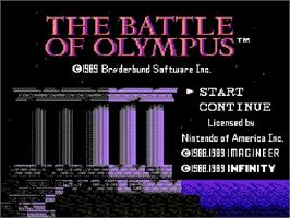 Title screen of Battle of Olympus on the Nintendo NES.