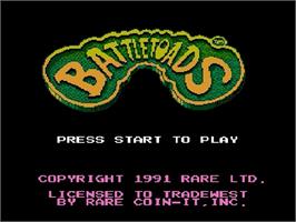 Title screen of Battletoads on the Nintendo NES.
