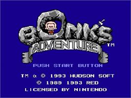Title screen of Bonk's Adventure on the Nintendo NES.