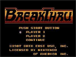 Title screen of Breakthru on the Nintendo NES.