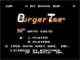 Title screen of Burgertime on the Nintendo NES.