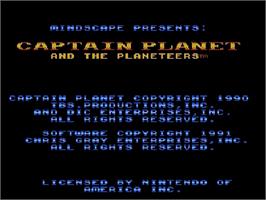 Title screen of Captain Planet And The Planeteers on the Nintendo NES.