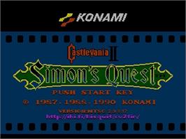 Title screen of Castlevania 2: Simon's Quest on the Nintendo NES.