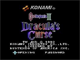 Title screen of Castlevania III: Dracula's Curse on the Nintendo NES.