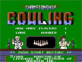 Title screen of Championship Bowling on the Nintendo NES.