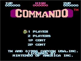 Title screen of Commando on the Nintendo NES.