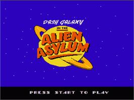 Title screen of Dash Galaxy in the Alien Asylum on the Nintendo NES.