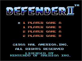 Title screen of Defender 2 on the Nintendo NES.