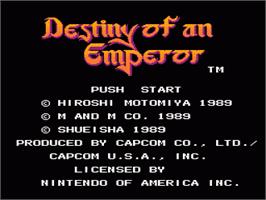 Title screen of Destiny of an Emperor on the Nintendo NES.