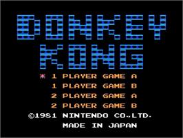 Title screen of Donkey Kong on the Nintendo NES.