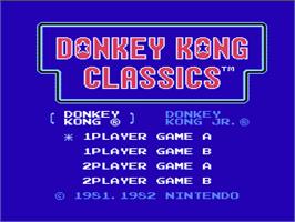 Title screen of Donkey Kong Classics on the Nintendo NES.
