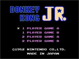Title screen of Donkey Kong Jr. on the Nintendo NES.