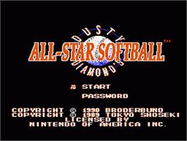 Title screen of Dusty Diamond's All-Star Softball on the Nintendo NES.