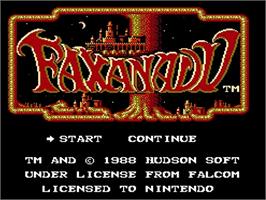 Title screen of Faxanadu on the Nintendo NES.