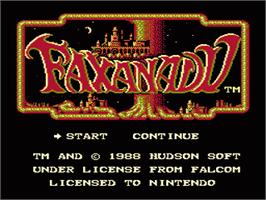 Title screen of Faxanadu on the Nintendo NES.