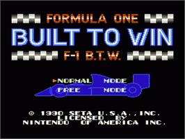 Title screen of Formula 1: Built to Win on the Nintendo NES.