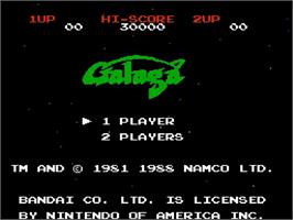 Title screen of Galaga on the Nintendo NES.