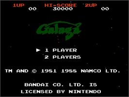 Title screen of Galaga on the Nintendo NES.