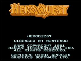 Title screen of Hero Quest on the Nintendo NES.