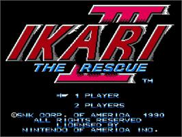 Title screen of Ikari 3 - The Rescue on the Nintendo NES.
