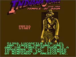 Title screen of Indiana Jones and the Temple of Doom on the Nintendo NES.