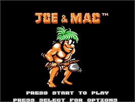 Title screen of Joe and Mac - Caveman Ninja on the Nintendo NES.
