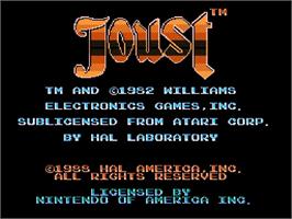 Title screen of Joust on the Nintendo NES.