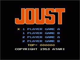 Title screen of Joust on the Nintendo NES.
