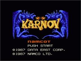 Title screen of Karnov on the Nintendo NES.