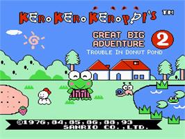 Title screen of Kero Kero Keroppi No Daibouken 2 - Donuts Ike Wa Oosawagi! on the Nintendo NES.