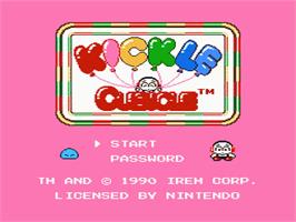 Title screen of Kickle Cubicle on the Nintendo NES.