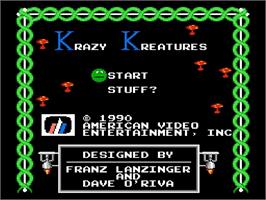 Title screen of Krazy Kreatures on the Nintendo NES.