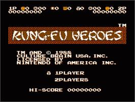 Title screen of Kung-Fu Heroes on the Nintendo NES.