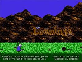 Title screen of Lemmings on the Nintendo NES.
