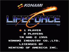 Title screen of Lifeforce on the Nintendo NES.