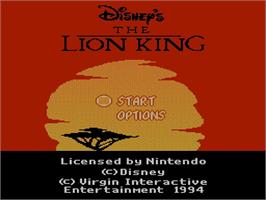 Title screen of Lion King, The on the Nintendo NES.