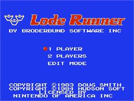 Title screen of Lode Runner on the Nintendo NES.