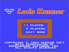 Title screen of Lode Runner on the Nintendo NES.