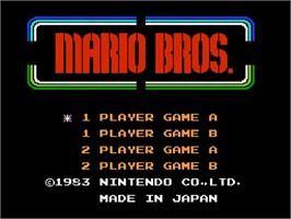 Title screen of Mario Bros. on the Nintendo NES.