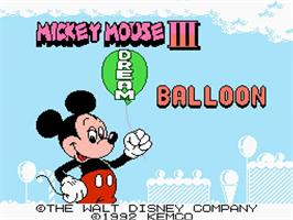 Title screen of Mickey Mouse 3 - Yume Fuusen on the Nintendo NES.