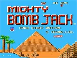 Title screen of Mighty Bomb Jack on the Nintendo NES.