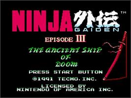 Title screen of Ninja Gaiden 3 - The Ancient Ship Of Doom on the Nintendo NES.