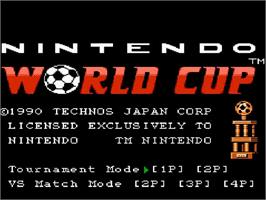 Title screen of Nintendo World Cup on the Nintendo NES.
