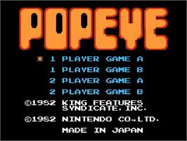 Title screen of Popeye on the Nintendo NES.